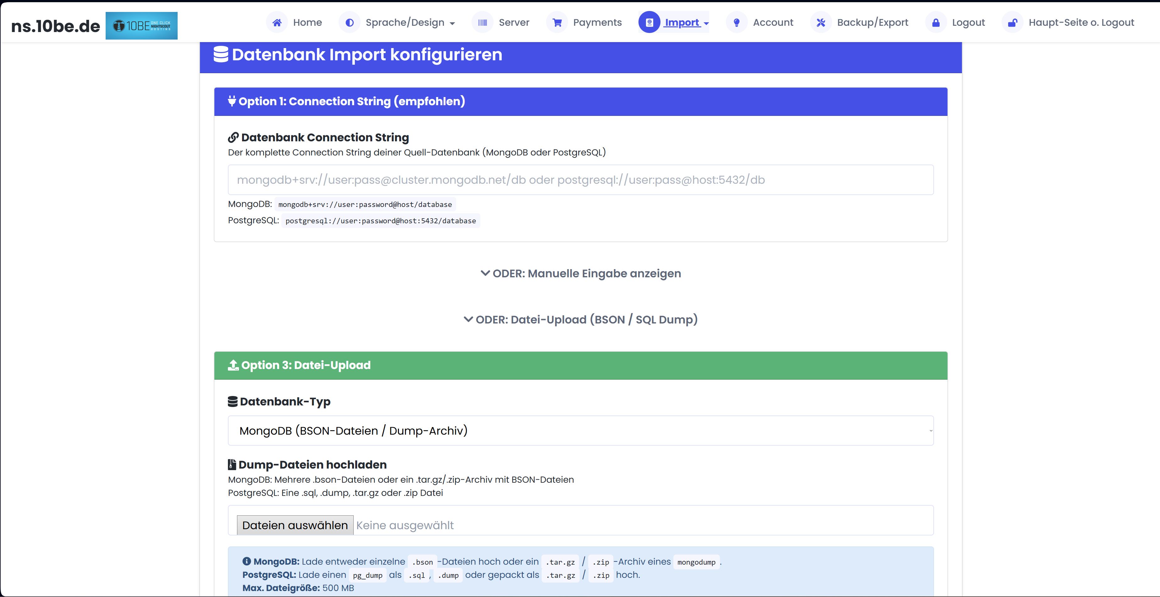 ns.10be.de MongoDB database import