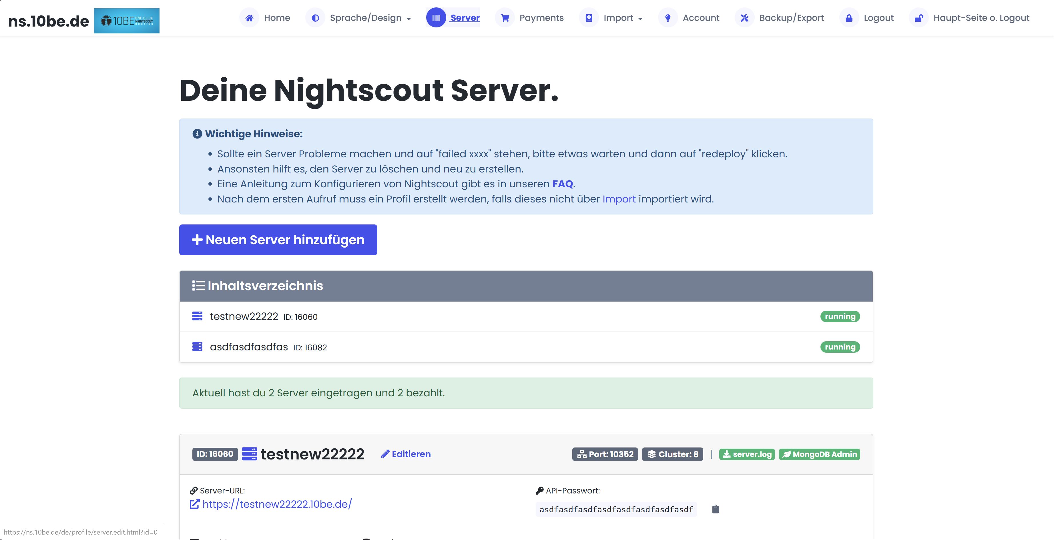 ns.10be.de Server list with status