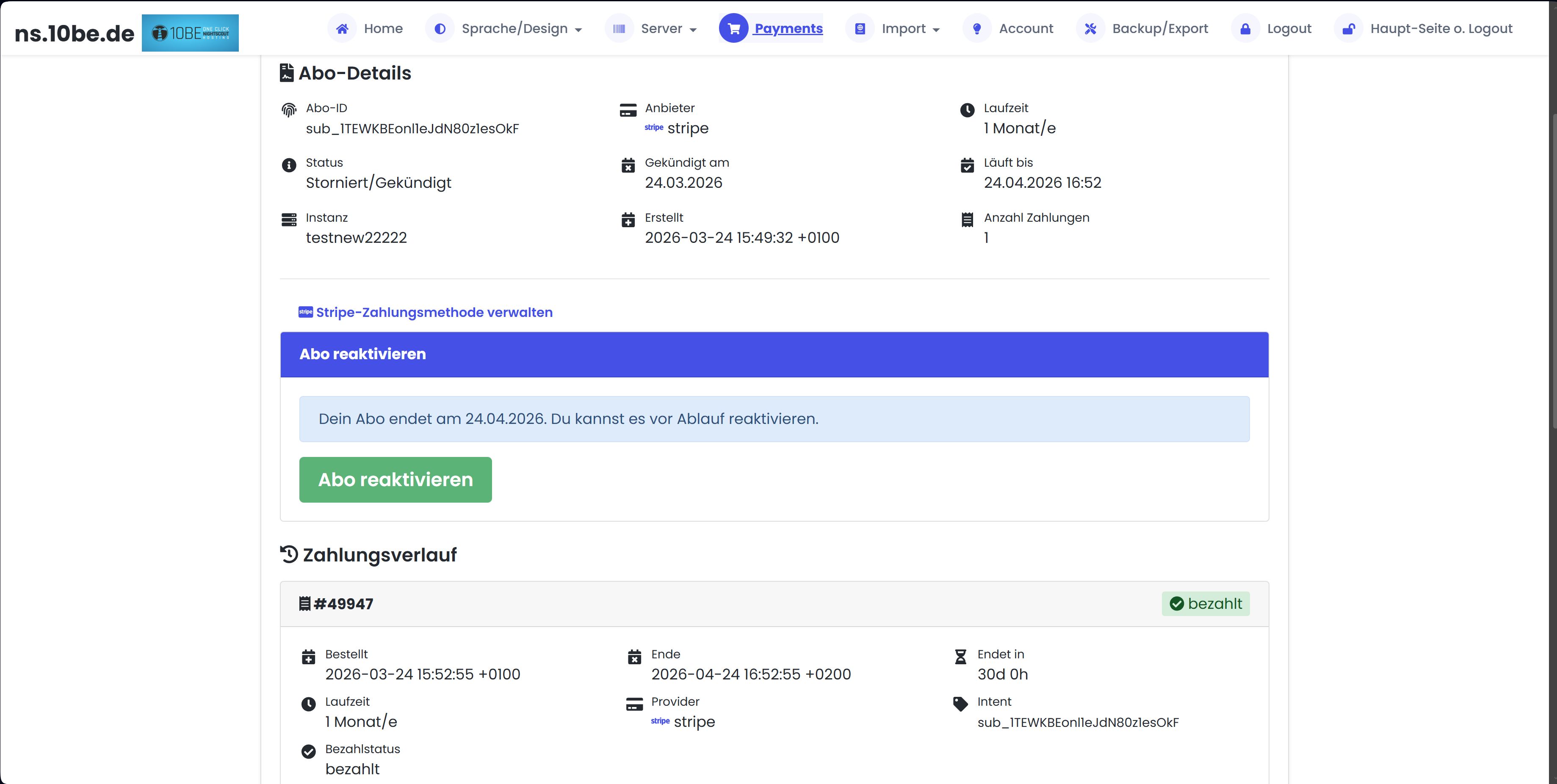 Subscription details